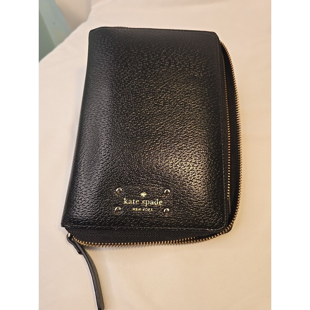 Kate Spade New York Black Wellesley Leather Zippered Organizer Planner W/papers